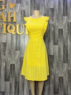 Sunshine Eyelet Midi Dress with Ruffle Sleeves